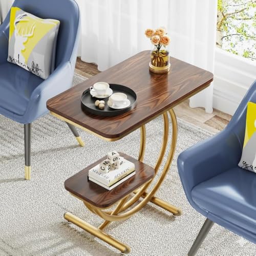 Image of Coffee Table for Living Room End Table Beside Table with Metal Legs Small Accent Tables Snack Table Nightstand for Multipurpose Square Tables (Golden Black) (Golden Brown)
