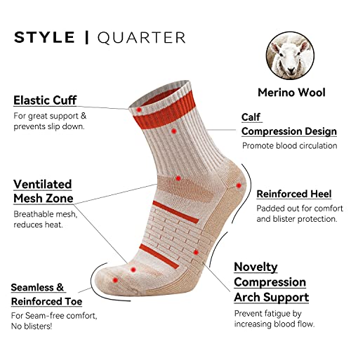 Image of Busy Socks 3 Pack Men's Merino Wool Running Quarter Socks Womens Ankle Thick Cushioned Athletic Socks for Hiking Walking