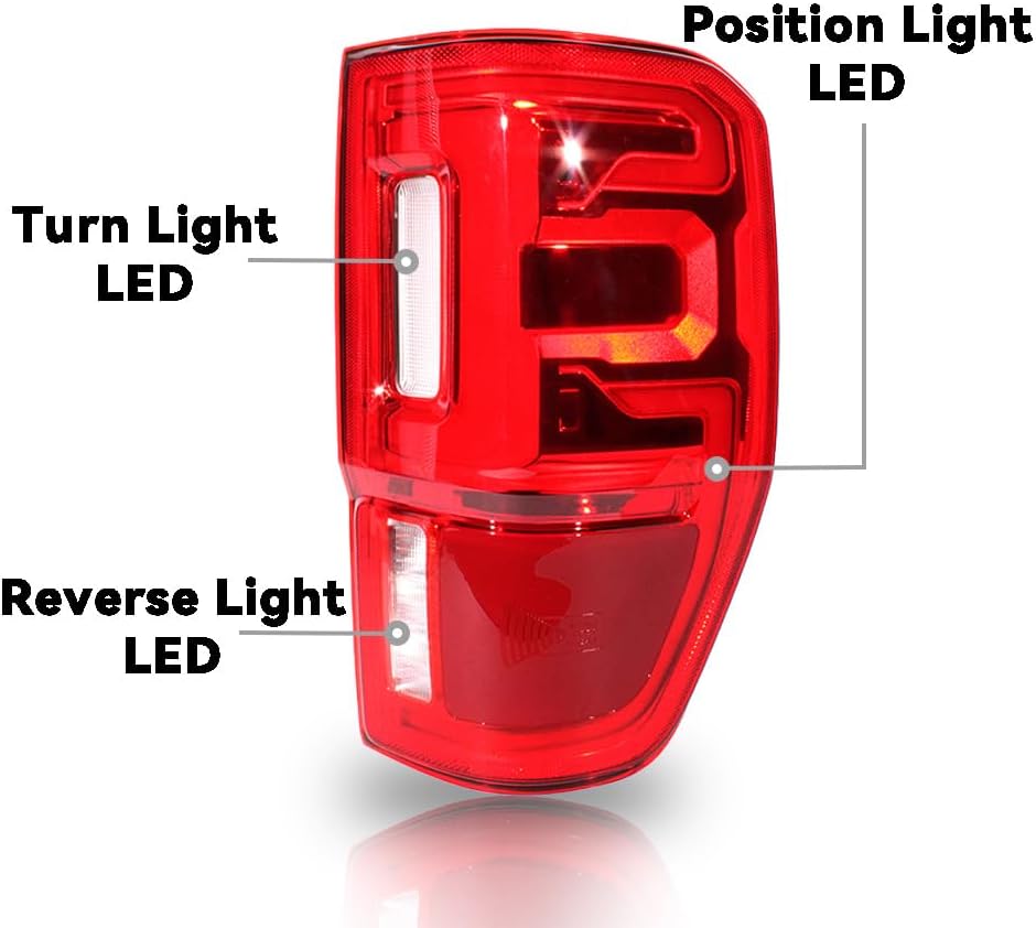 LED Tail Light Lamp Assembly Rear Brake Lamp Light For Ford Ranger XL XLT 2019 2020 2021 2022 2023 | With Blind Spot Module Not Included | KB3Z-13404-G FO2801274 | Right Side 1 Piece