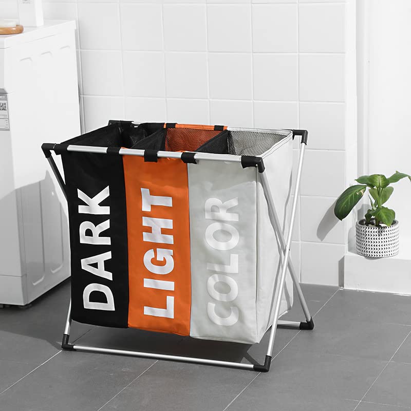 TIMICARE 145L Laundry Basket,Sorter Basket Bag Bin Foldable 3 Sections,Washing Bin, Dirty Clothes Storage,Laundry Separator Hamper,Laundry Divider Hamper for Bedroom Bathroom Home (Black/Yellow/Beige)