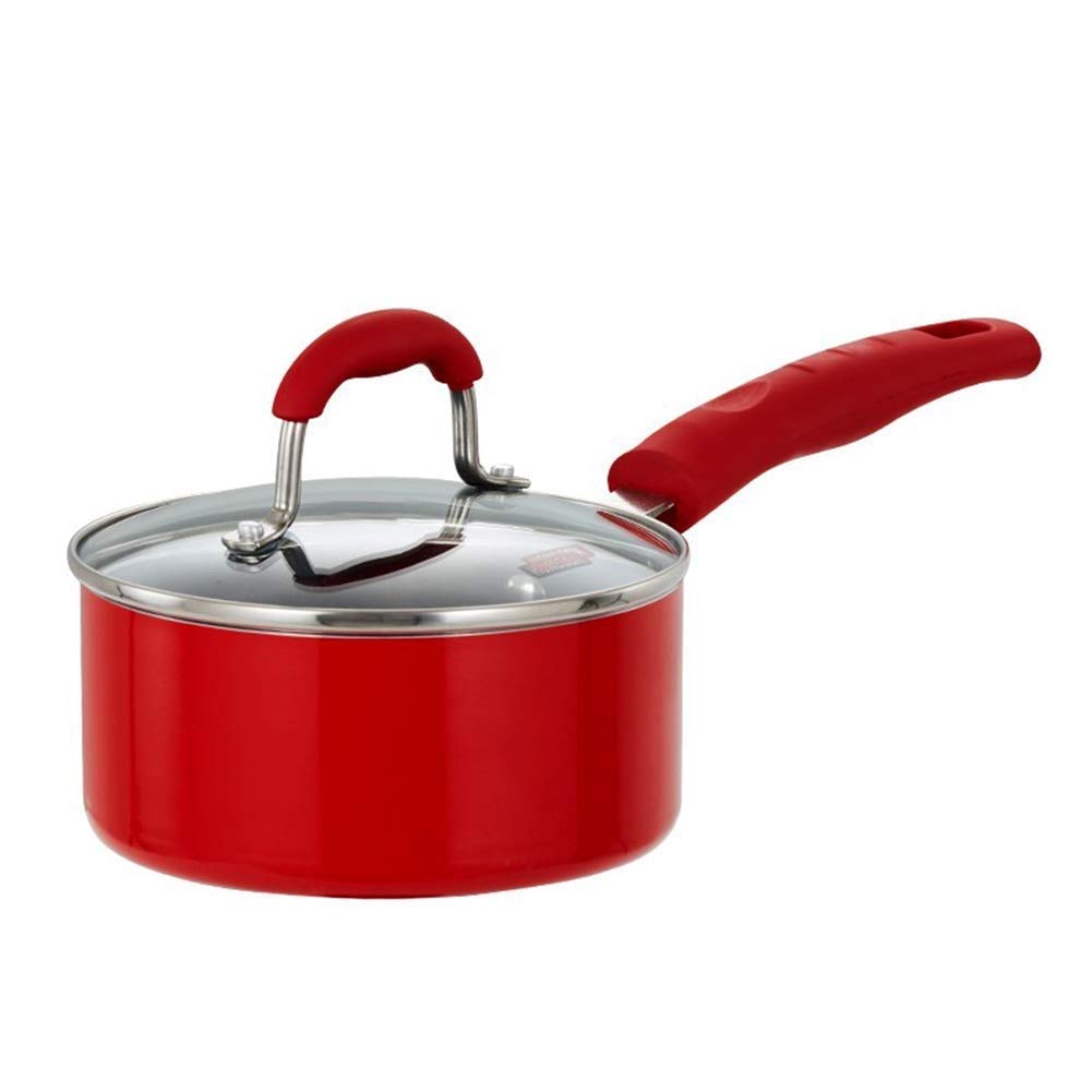 Rondel aluminiowy z pokrywką ze szkła hartowanego, silikonowy uchwyt Stay Cool do indukcji/gazu, Multicook 16 cm (6,3 cala), czerwona patelnia interesting