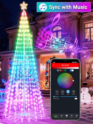 Flacchi Smart Christmas Outdoor Tree Lights - Star Tree Topper with Removable Bracket, App Control, Sync with Music, Waterfall Colored Lighted for Holiday Decorations (8.8FT/ Rope Lights) by Flacchi - Image 8