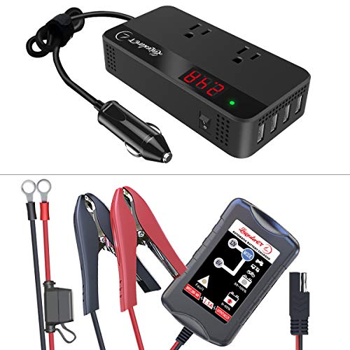 LEICESTERCN Trickle Battery Charger Automatic Maintainer 6V 12V Smart Float Charger and 200W Power Inverter DC 12V to 110V AC Car Converter 2 AC Outlets 4 USB Ports Charger Adapter DC to AC Inverter