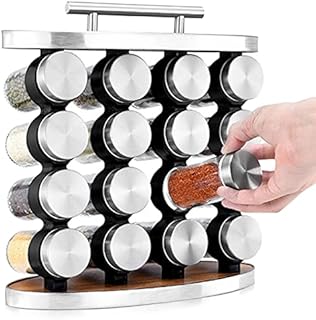 Spice Rack,4 Tier Spice Rack Organizer with 16 Empty Square Spice Jars for Countertop and Cabinet (16 Jar)