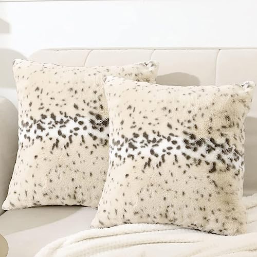 Entua BZ-LEOPARD-18 Faux Fur Snow Leopard Cheetah Skin Soft Plush Safari Wild Animal Fur Print Throw Pillow Cover Case Super Cozy Natural Decorative Cushion Covers thumb #5