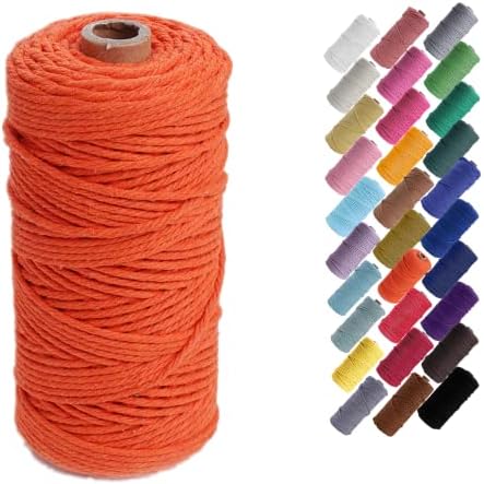 Binwat Macrame Cord Thick Natual Cotton Cord Yarn Macrame Rope Cord Cotton Rope for Wall Hangings, Plant Hangers, DIY Crafts, Home Decorations, Gift Wrapping 3mm x 100m (Golden)