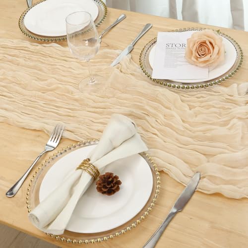 Ivory Cream Cheesecloth Table Runner 35x120 Inch Beige Gauze Cheese Cloth 8 Pack for Wedding Decoration, Banquet, Boho Decor by Fixwal - Image 5