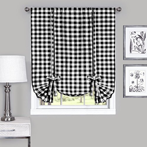 Goodgram Buffalo Check Plaid Gingham Custom Fit Farmhouse Window Curtain Tie Up Shades - Assorted Colors (Black) #TOP1