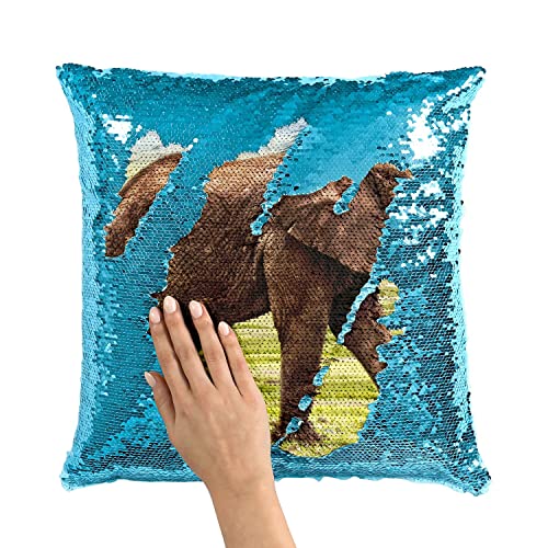 Coussin paillettes turquoise éléphant d'Afrique pour salon terne - 3