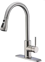 WEWE Brushed Nickel Pull-Down Kitchen Faucet with Sprayer - High Arc Single Handle, 3-Mode Stream/Spray/Pause, Easy Install for Sink, Laundry, RV