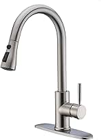 WEWE Single Handle High Arc Brushed Nickel Pull Out Kitchen Faucet,Single Level Stainless Steel Kitchen Sink Faucets with Pull Down Sprayer,Suitable for Laundry Rv Bar