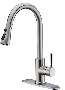WEWE Single Handle High Arc Brushed Nickel Pull Out Kitchen Faucet,Single Level Stainless Steel Kitchen Sink Faucets with Pull Down Sprayer,Suitable for Laundry Rv Bar
