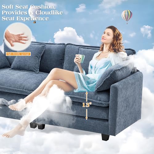 Image of 149.2 inch Modular Sectional Sofa,Cloud Couch for Living Room, Modern Deep Seat Sofa 4 Seater Chenille Fabric Comfy Couches with Throw Pillows & Ottoman for Apartment