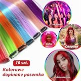 16 szt. kolorowe przedłużenia włosów, kolorowe kosmyki, proste i długie syntetyczne włosy, odporne na ciepło, akcesoria do włosów dla dziewczynek (22 cali, czerwony)