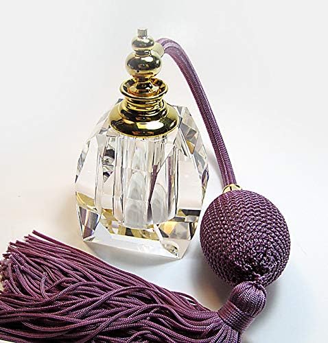 Genuine Crystal Perfume Refillable Empty Atomizer Bottle With Bulb And Tassel Sprayer Attachment. (Purple (Lavender) bulb and tassel color)