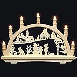 bahnstrecke cranzahl oberwiesenthal Handfertigung Lichterbogen Echt Erzgebirge aus Buchenholz einfach - 55x40cm - Motiv Kinder mit Schneemann