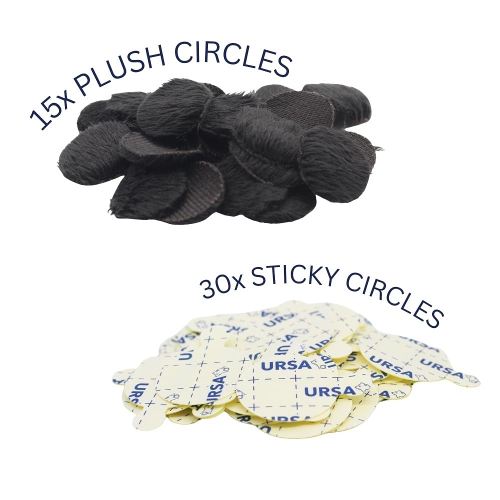 URSA Plush Circles - Couvertures VBL en fourrure courte de 5 mm de long. Réutilisable et super doux. 25 mm de diamètre (9x cercles + 30x collants, noir)