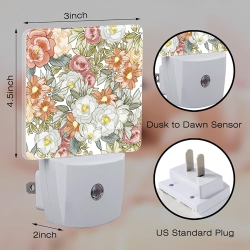 Image of Watercolor Flowers and Herbs Night Light Plug into Wall,Abstract Botanical Plants Leaves Floral Dusk to Dawn Night Light Plug in,0.5w Energy Saving NightLight for Kids Boys Girls Home Decor