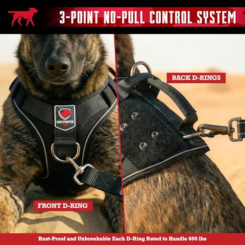 Tuff Pupper Elite Tactical Dog Harness | Dual Control Handles | Front & Back D-Rings | Fully Adjustable | Military Cobra Buckles | Heavy Duty Nylon Vest | Reflective MOLLE Dog Harness for Large Dogs - Image 5