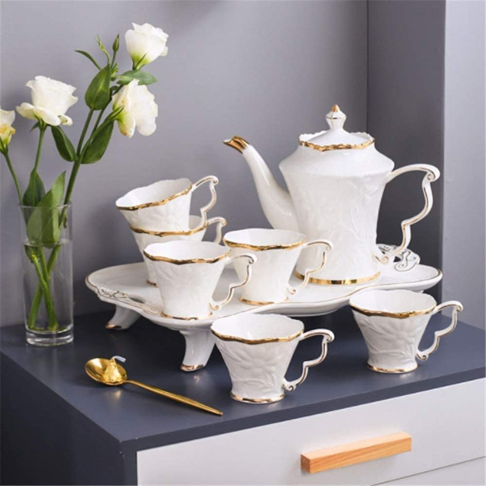 Zestaw Do Herbaty 8 Sztuk Ceramiczny Zestaw Do Herbaty Kubki I Taca Kawy Złote Wykończenia Styl Europejski Popołudniowa Herbata Drinkware Serwis Akcesoria Kuchenne