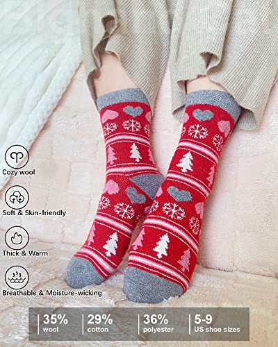 Image of IIG Cute Warm Wool Socks for Women Super Cozy Thick Crew Winter Socks Gifts, 5 Pairs