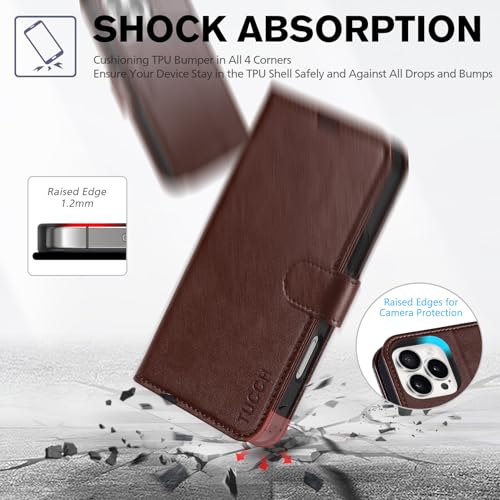 Etui iPhone 16 Pro Max TUCCH housse portefeuille en cuir synthétique brun chocolat - 6