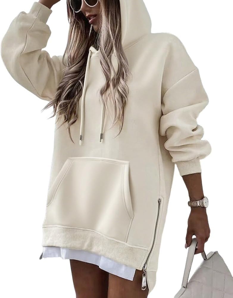 CHICME Womens Oversized Long Hoodie Dress Fall Outfits Comfrt Pullover Sweatshirt Winter Clothing-Ap-S Apricot