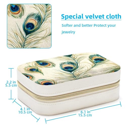 Boîte à bijoux portable en plume de paon pour bagues et colliers - 5