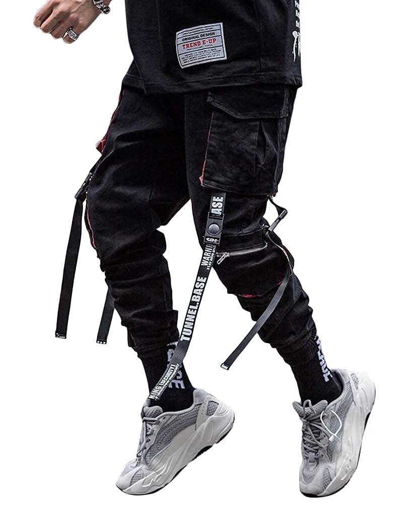 shownicer Pantaloni Casual Uomo Cargo con Tasche Laterali Pantalone Sportivi Tinta Unita Multi Tasca Jogging Sweatpants Sportivo Fitness Trousers Activewear A Grigio XS
