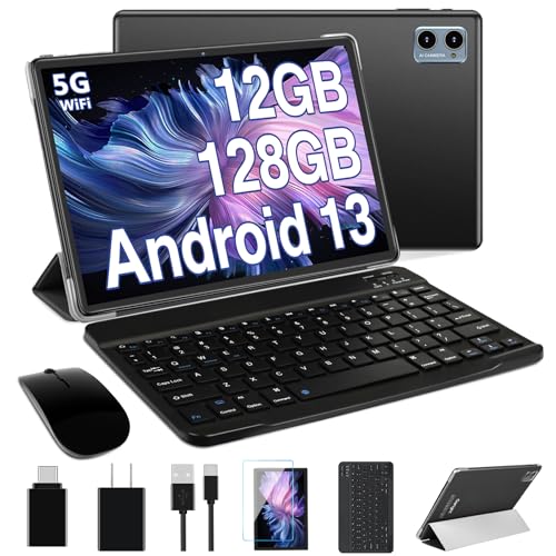 Image of Oangcc 2026 Android Tablet 10 Inch Tablets Octa-Core 12GB RAM 128GB ROM 2TB Expand, 2 in 1 Tablet with Keyboard, Mouse, 5G Wi-Fi Blue /Tooth GPS, GMS Certified, IPS HD Display (Black)