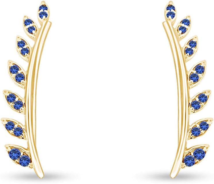 Ear Crawler Cuff Earrings 14k Yellow Gold Over Sterling Silver Climber Studs Olive Leaf