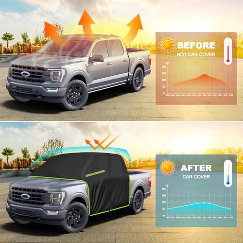 Image of Truck Cab Car Cover Waterproof All Weather - Pickup Truck Car Cover Fit for Ford F150, Chevrolet Silverado 1500, Gmc Sierra,Ram 1500 Short Bed(5.7'-6.6') with Door Zipper, Sun Rain UV Dust Protector