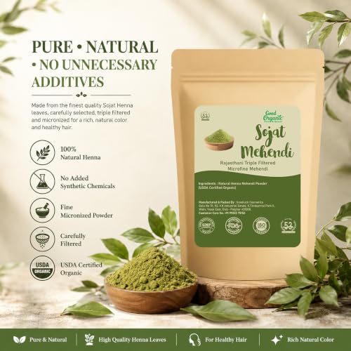 GOOD ORGANIC Sojat Henna Powder for Hair Pack of 1 - Image 4