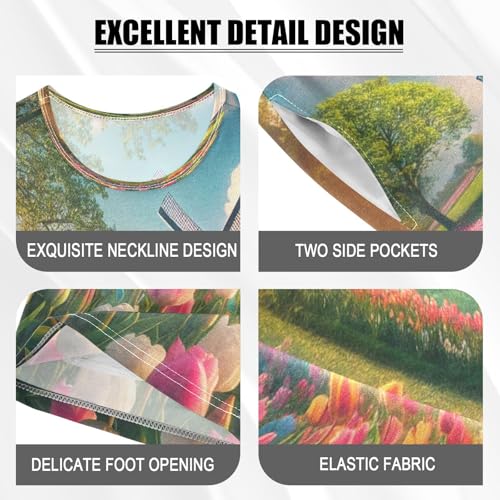 Windmill Flower Field Cute Pajama Set Short Sleeve PJS 2 Piece Summer Pajamas Shorts Sets Cotton 5Y4