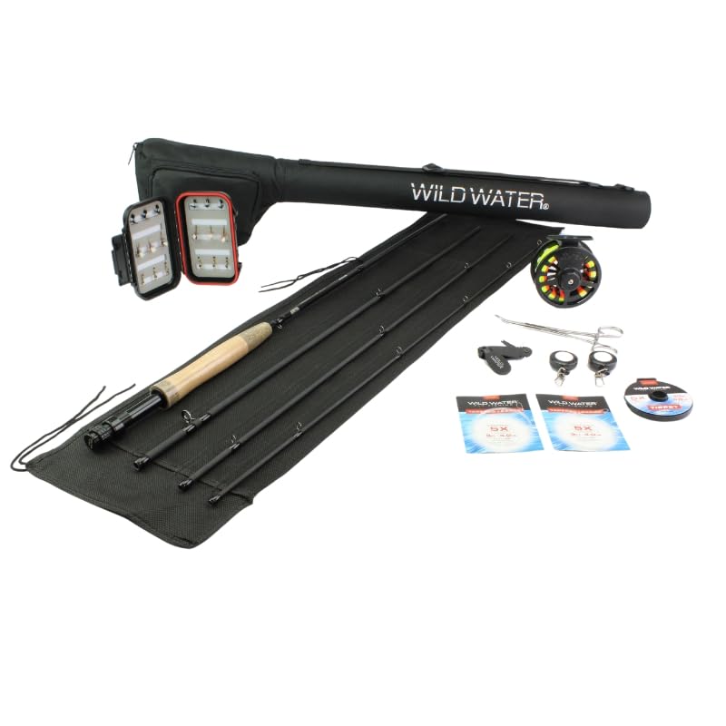 Wild Water Deluxe Fly Fishing Combo Starter Kit, 5 or 6...