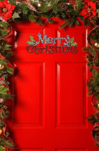Merry Christmas Signs - Set Of 4 - Glittered Hanging Signs For The Door, Wreath, Tree, & Mantel - Red, Silver & Green Glittery Christmas Decorations #TOP6