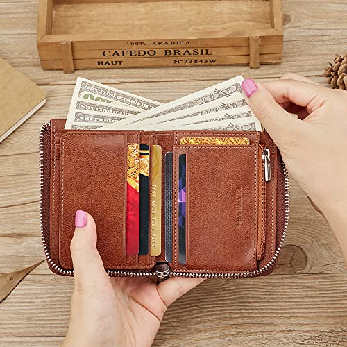 VANNANBA Wallets for Men Genuine Leather,Slim Zipper Mens Wallet RFID Blocking with Front Pocket4