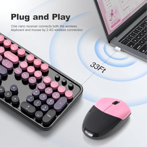 Image of KNOWSQT Wireless Keyboard and Mouse Combo - Blackpink-Gradient Colorful 2.4G Typewriter Full-Size Cute Keyboards - USB Receiver Plug and Play, for Computer, PC, Laptop, Desktop, Windows