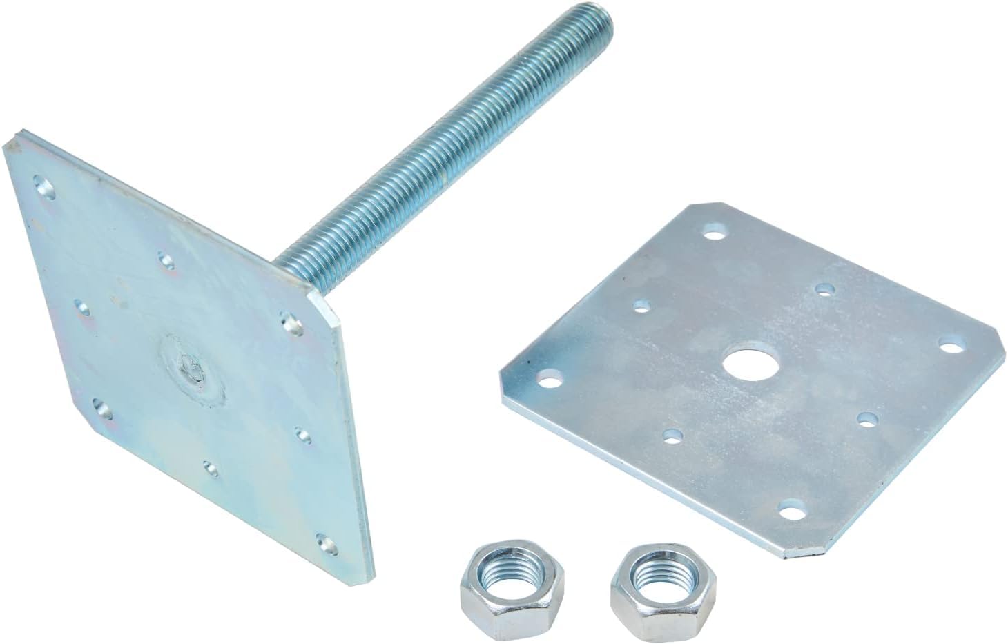 TRIBECCO Soporte vertical para postes ajustable (160 x 160 x 250 / rosca M 24), pie de soporte de altura ajustable, galvanizado, base de hormigón, para atornillar, regulable