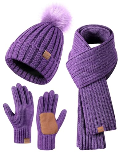 Winter 3‑in‑1 Beanie Scarf Gloves Set for Women