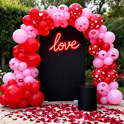 Image of Red Pink Printed Balloons, Light Pink and Red Lip Kiss Cherry Printing Balloons For Birthday Baby Shower Love Romantic Themed Party Wedding Bridal Shower Engagement Decorations