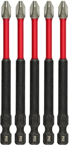 Paquete de 5 unidades para herramientas Milwaukee 48-32-4564 Shockwave 3-12 en Phillips #2 Impact Duty Power Bit
