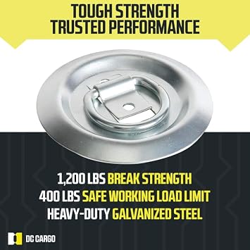 DC Cargo Mall 4 D-Ring Tie-Down Anchors, Round Bolt-On Cargo Tie-Down Flush Mount D-Rings, Strong Steel Tie-Down Anchor for Truck, Trailer, Flatbed, Pickup Bed (4)