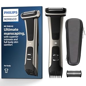 Philips Norelco Exclusive Bodygroom Series 7000 Showerproof Body & Manscaping Trimmer & Shaver with case and Replacement Head for Above and Below The Belt, BG7040/42 (Frustration Free Packaging)