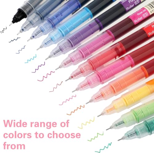 Image of Liquid Ink Rollerball Pens - Set of 10 Multicolor 0.6mm Quick-Dry Fine Tip Pens - Smooth Writing Ballpoint Pens for Journaling, Sketching, Note-Taking & Art