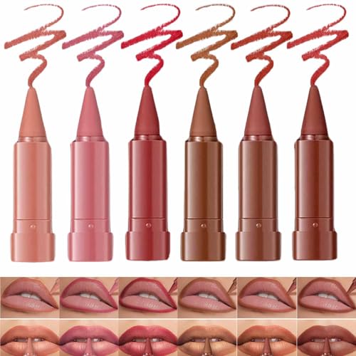 Lot de 6 rouges à lèvres et rouges à lèvres 2 en 1, rouge mat nude velours, imperméable, longue durée et résistant aux taches pour femme