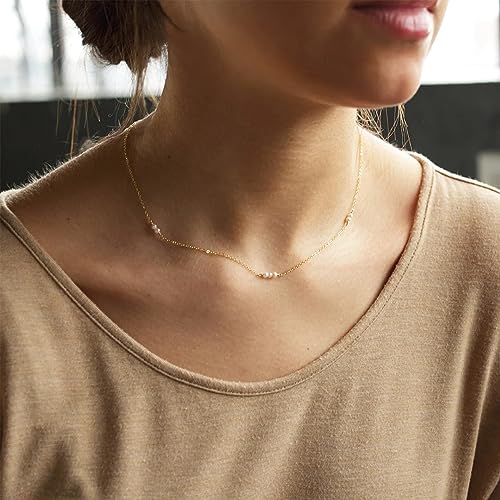 Collner Dainty Pearl Choker - 14K Gold/Silver Plated Layered Freshwater Pearl Necklace - Everyday Jewelry Gift2