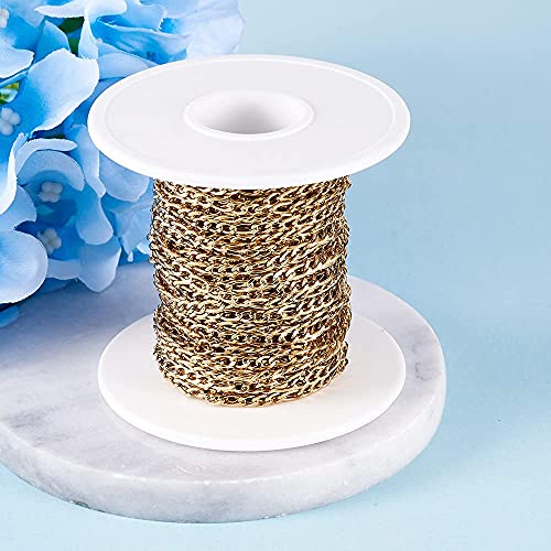 Kissitty Golden Figaro Chains Link Cable Unsoldered 304 Stainless Steel Oval Chains For Choker Bracelet Necklaces Jewelry Making 32.8 Feet/Roll #TOP2