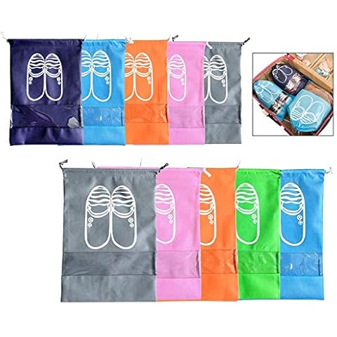 Binnan 10 Stück Schuhbeutel, Schuhtasche mit Transparente Fenster, Schuhsack mit Zugband Wasserabweisende Staubabweisende Schuhtaschen für Reisen oder Zuhause-Aufbewahrung Cover