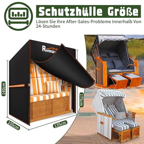 Rimwig Strandkorb Schutzhülle Mit WinddichteSchnalle,135x105x175/140cm Strandkorbhülle Winterfest,600D Oxford Strandkorbabdeckung für 2 Sitzer Strandkörbe,Strandkorb Abdeckplane Wasserdicht